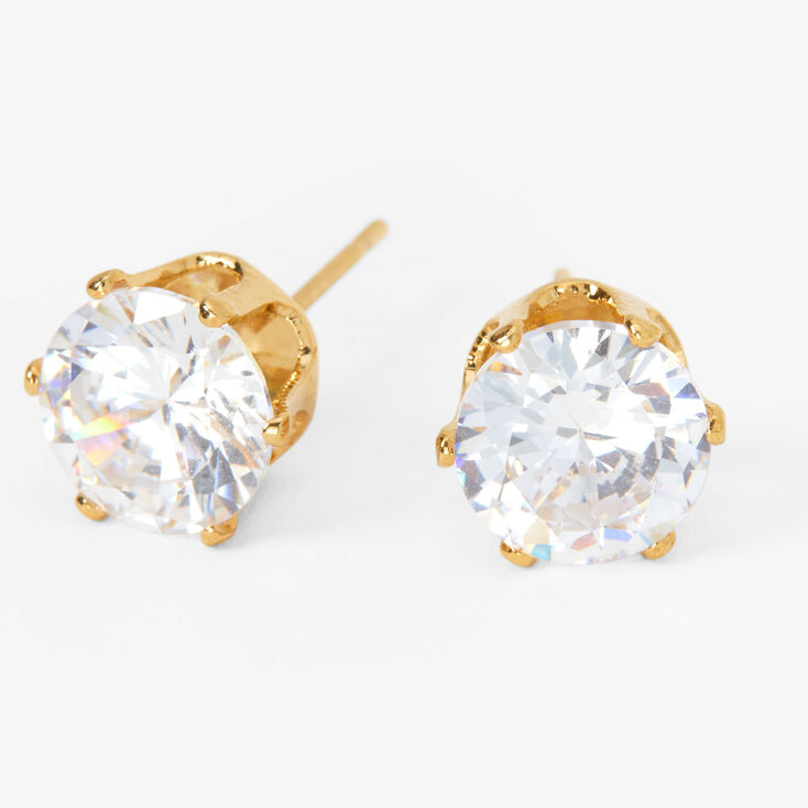 18kt Gold Plated Cubic Zirconia Round Stud Earrings - 8MM,