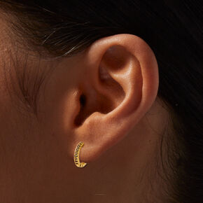 Icing Select 18k Yellow Gold Plated Aqua Cubic Zirconia 2MM Stud &amp; 8MM Hoop Earrings - 2 Pack,
