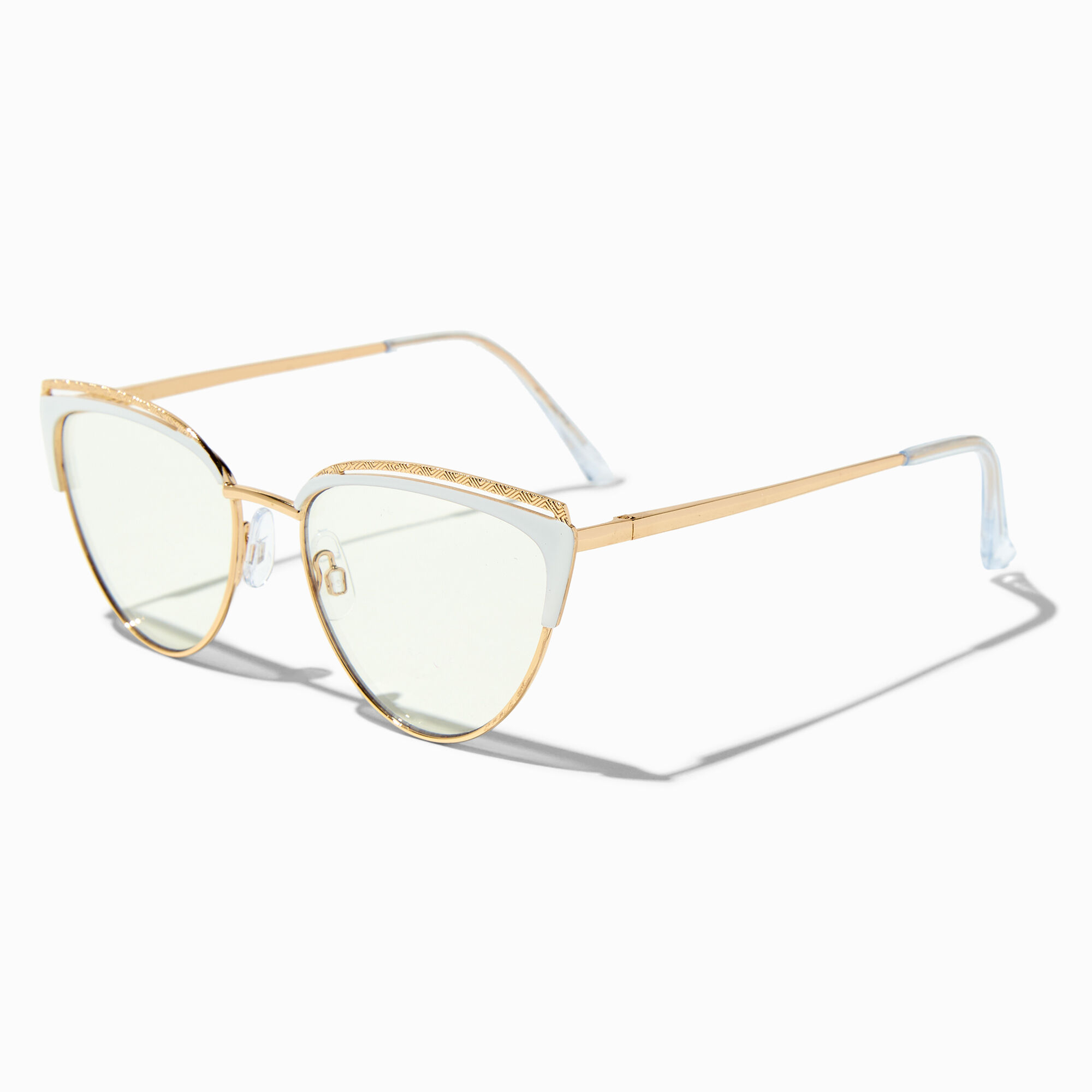 White Browline Gold Metal Cat Eye Clear Lens Frames Icing US