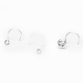 Sterling Silver 22G Crystal Bezel Nose Studs - 3 Pack,