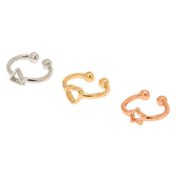 Mixed Metal Geometric Faux Cartilage Hoop Earrings - 3 Pack,