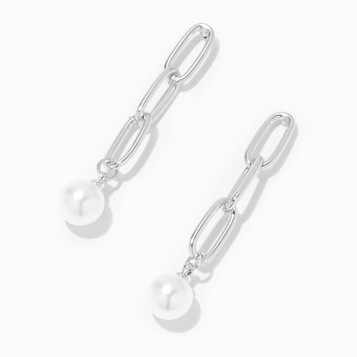 Pearl &amp; Silver Chain 2&quot; Drop Earrings,