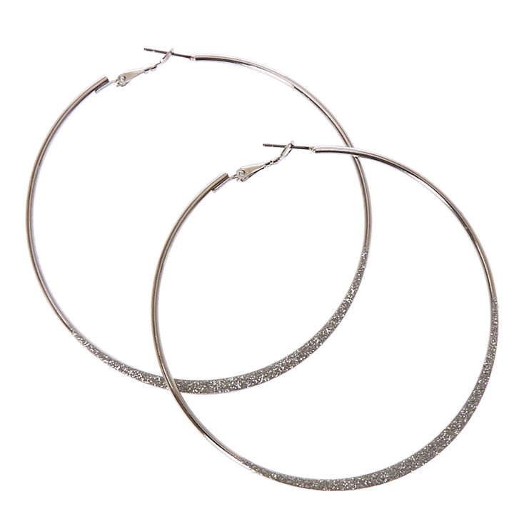 80mm Silver Glitter Tape Hoop Earrings,