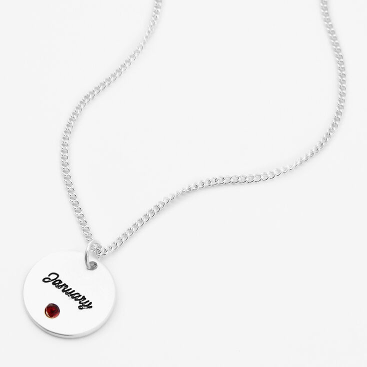 Silver Birthstone Color Tag Pendant Necklace - January,