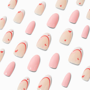 Pink &amp; Red Heart French Tip Stiletto Vegan Faux Nail Set - 24 Pack,