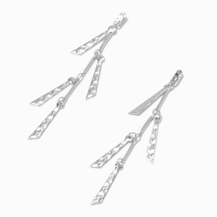 Silver Hammered Tassel 3&quot; Drop Earrings,