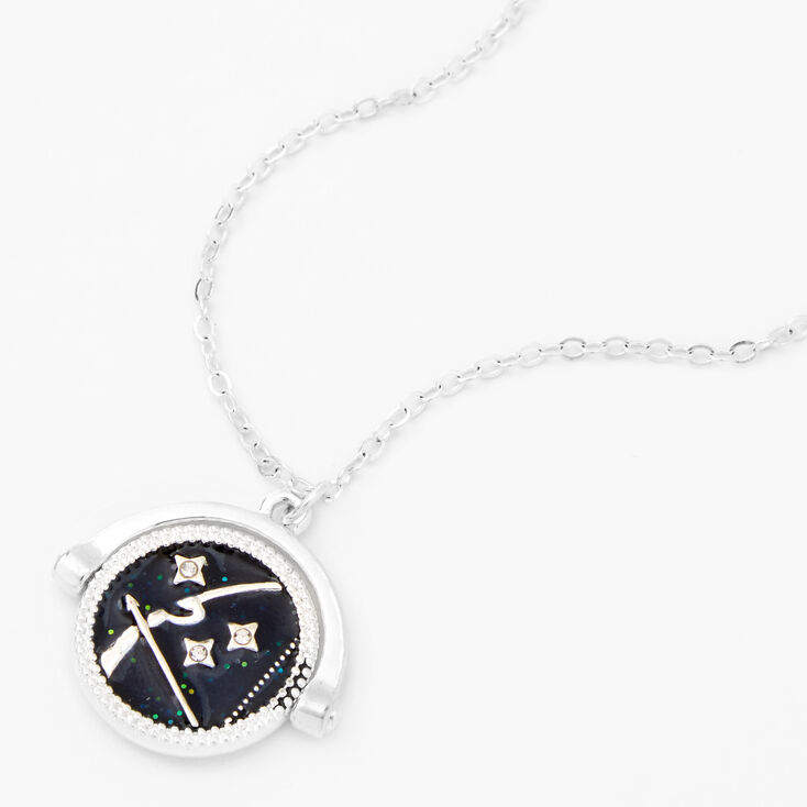 Silver Glow In The Dark Zodiac Spinning Pendant Necklace - Sagittarius,
