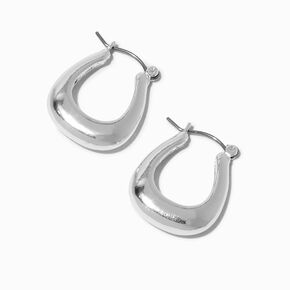 Silver-tone Squared Oval 15MM Hoop Earrings,