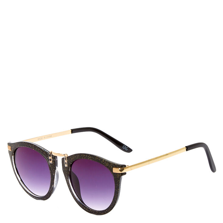 Mod Round Black Glitter Sunglasses,