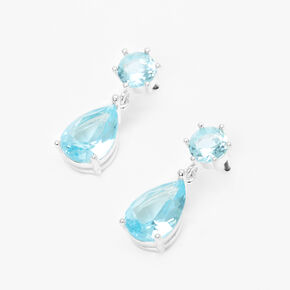 Silver 1&quot; Cubic Zirconia Teardrop Drop Earrings - Blue,