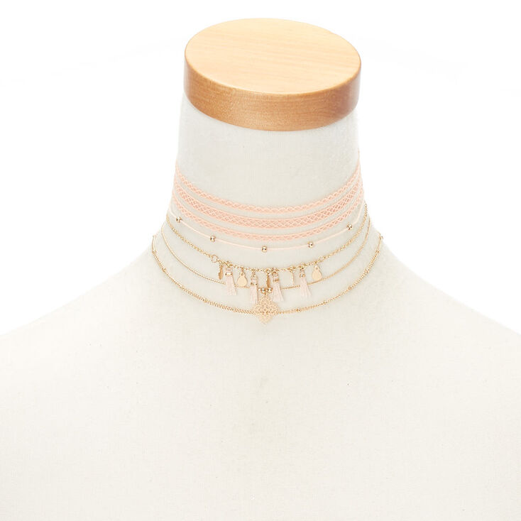 Filigree Choker Necklaces - Pink, 5 Pack,