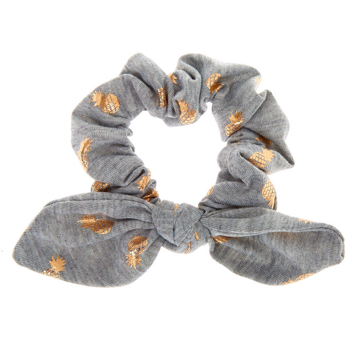 Small Pineapple Knotted Bow Hair Scrunchie - Gray,