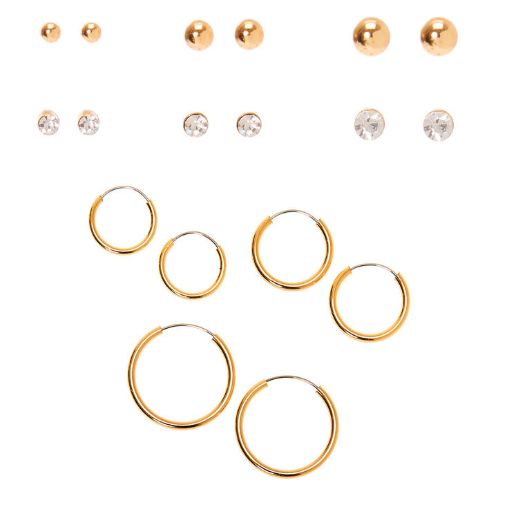 Gold Graduated Mixed Earrings - 9 Pack,