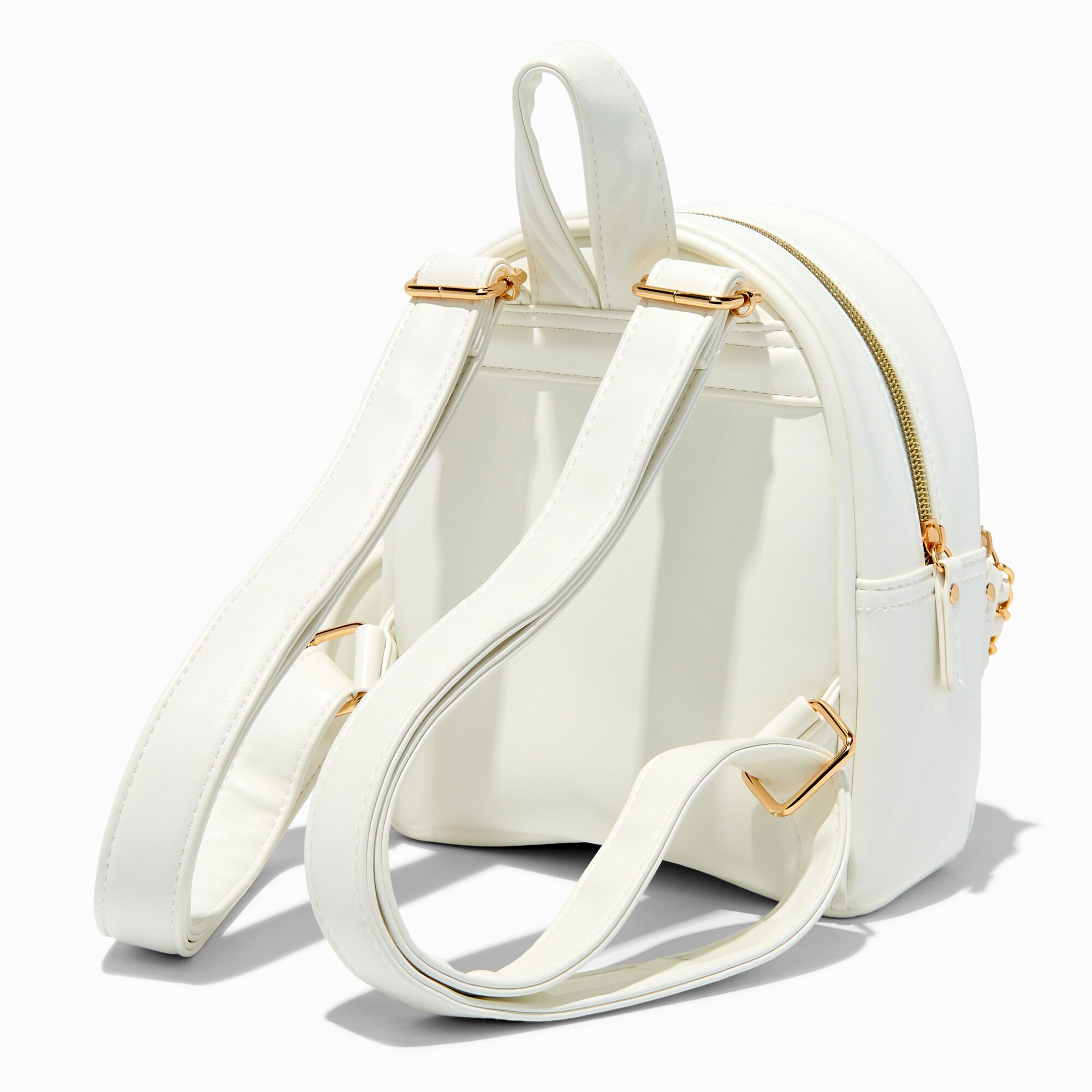 Gold Studded White Quilted Small Backpack Icing US
