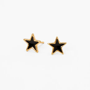 Black Gold Plated Star Stud Earrings,