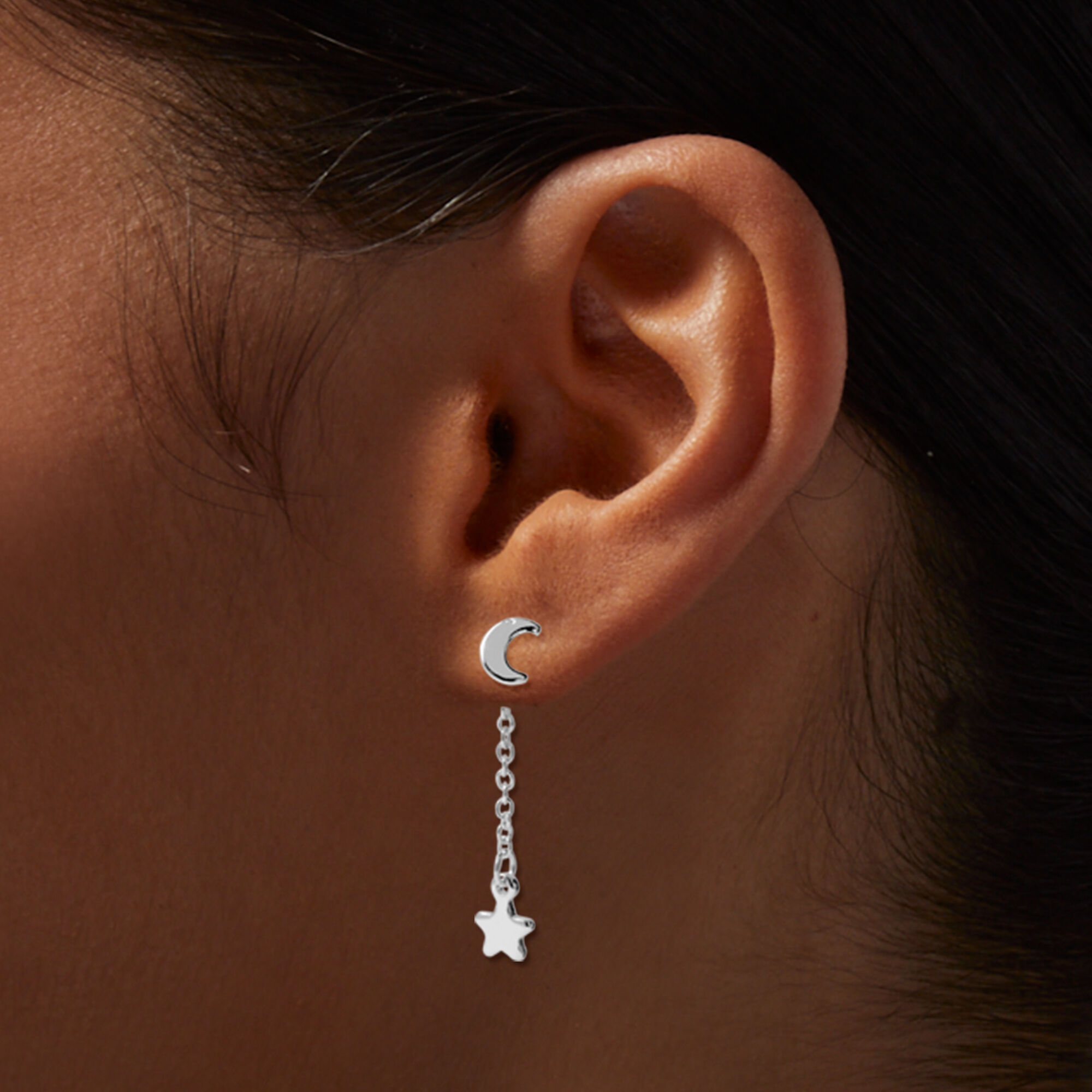 Silver tone Front Back Celestial 1 Linear Drop Earrings Icing US