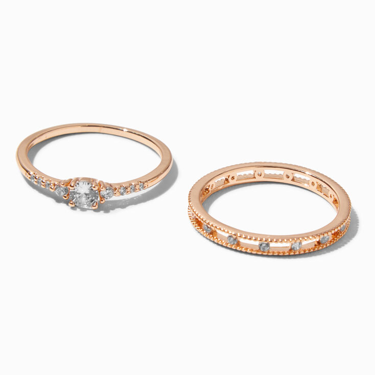 Gold Cubic Zirconia Vintage Rings - 2 Pack,