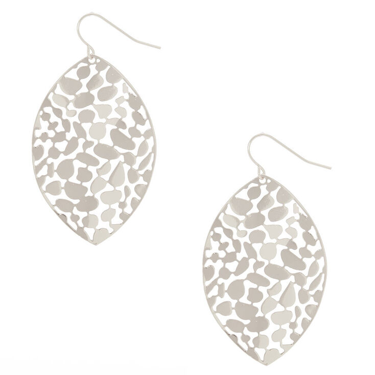 Silver 2" Pebble Leaf Drop Earrings,