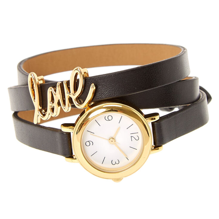 Black Faux Leather Triple Layer Watch,