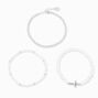 White Pearl Beaded &amp; Cross  Bracelet Set - 3 Pack,