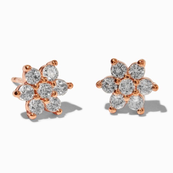 Icing Select 18k Rose Gold Plated Cubic Zirconia Flower Stud Earrings,