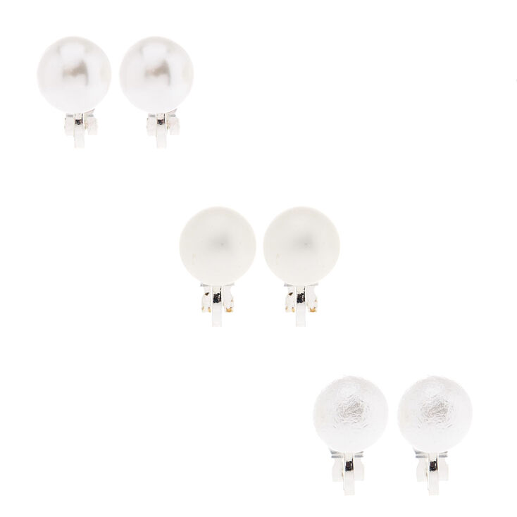 3 Pack Faux Pearl Clip On Earrings,