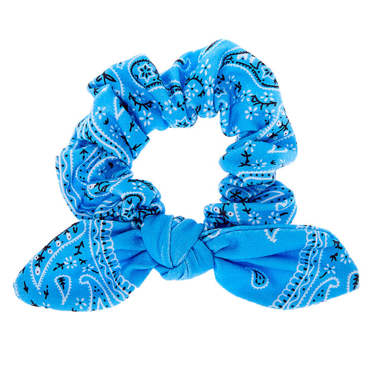 Bandana Knotted Bow Hair Scrunchie - Light Blue,