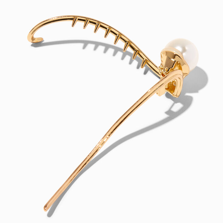Gold-tone Pearl Banana Hair Claw,