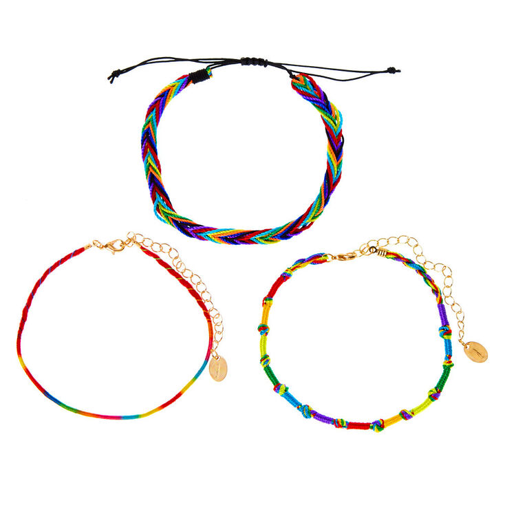 Gold Rainbow Cord Anklets - 3 Pack,