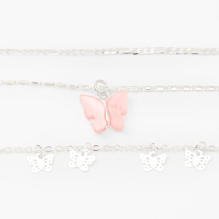 Pink Resin Butterfly Multi-Strand Choker Necklaces - 2 Pack,