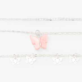 Pink Resin Butterfly Multi-Strand Choker Necklaces - 2 Pack,