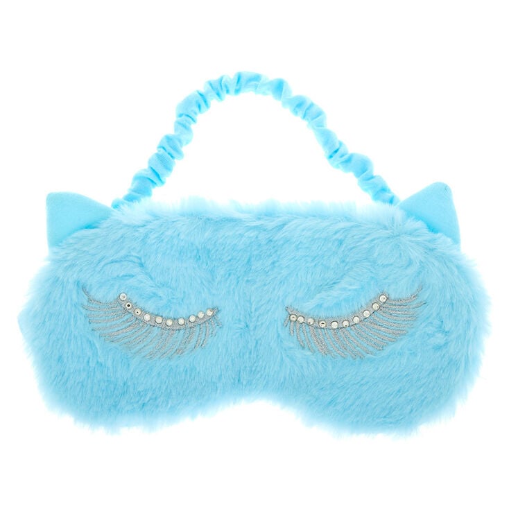 Bling Lash Cat Eye Furry Sleeping Mask - Blue,