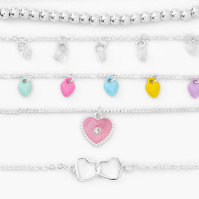 Silver Hearts Bracelet Set - 5 Pack,