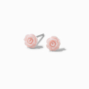 Pink Dimensional Rose Stud Earrings,