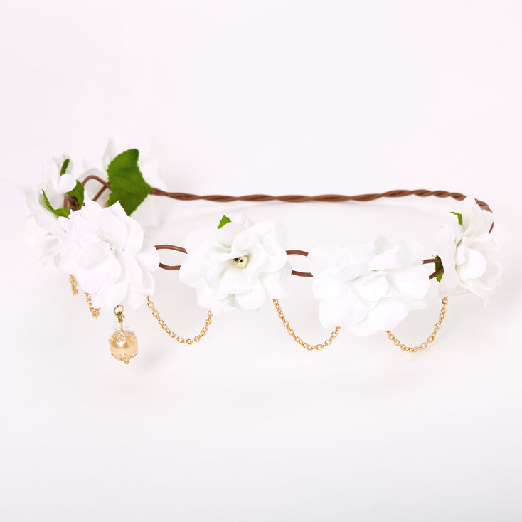 Gold Chain Flower Vine Headwrap - White,