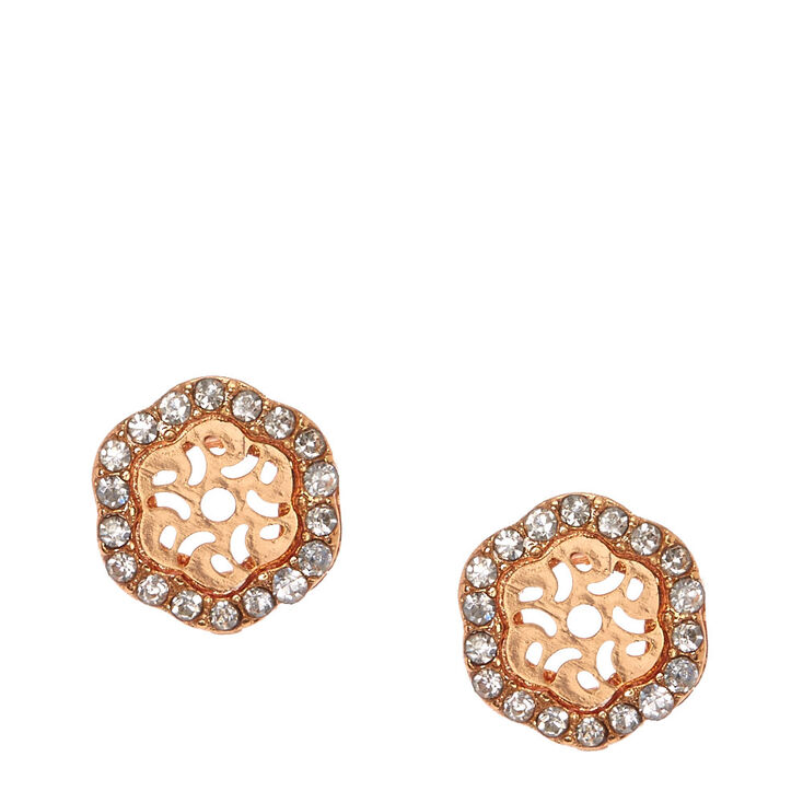 Rose Gold Crystal Hexagon Stud Earrings,