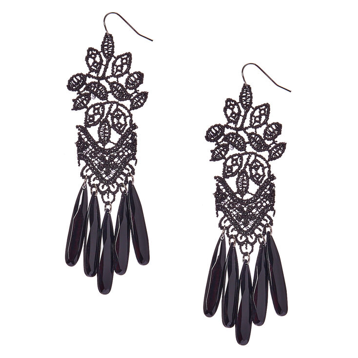 Black Crochet & Beads Drop Earrings.,