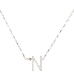 Silver Stone Initial Pendant Necklace - N,