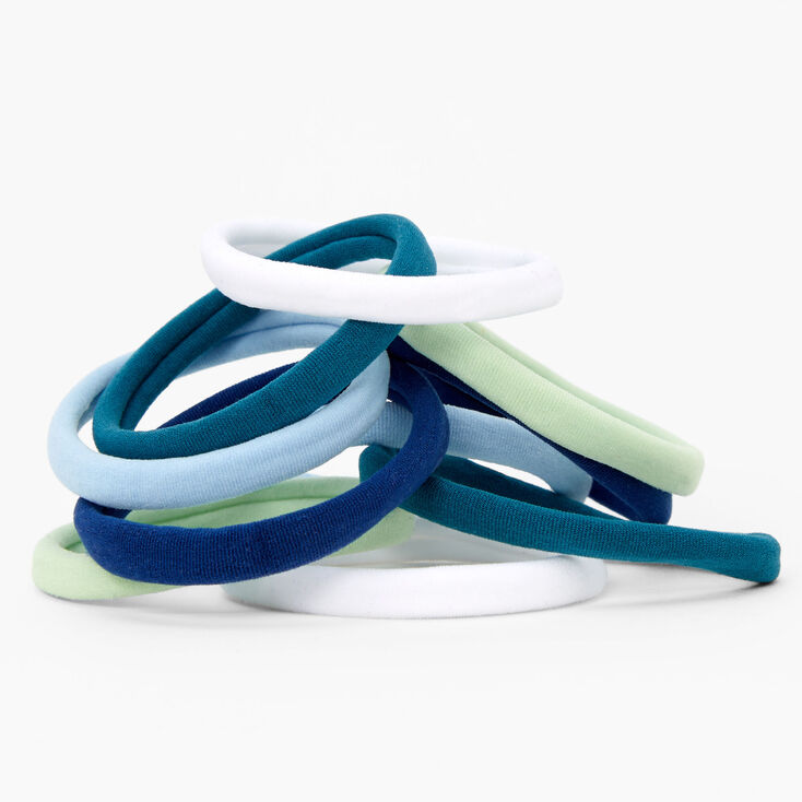 Blue, Green, &amp; White Ocean Rolled Hair Ties - 10 Pack,