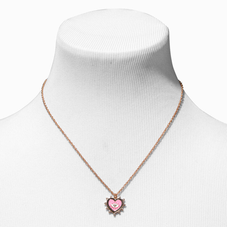 Pink Evil Eye Heart Pendant Necklace,