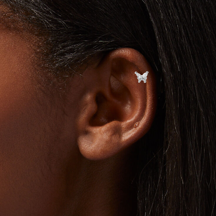 Silver 16G Butterfly Crystal Cartilage Earrings - 3 Pack,
