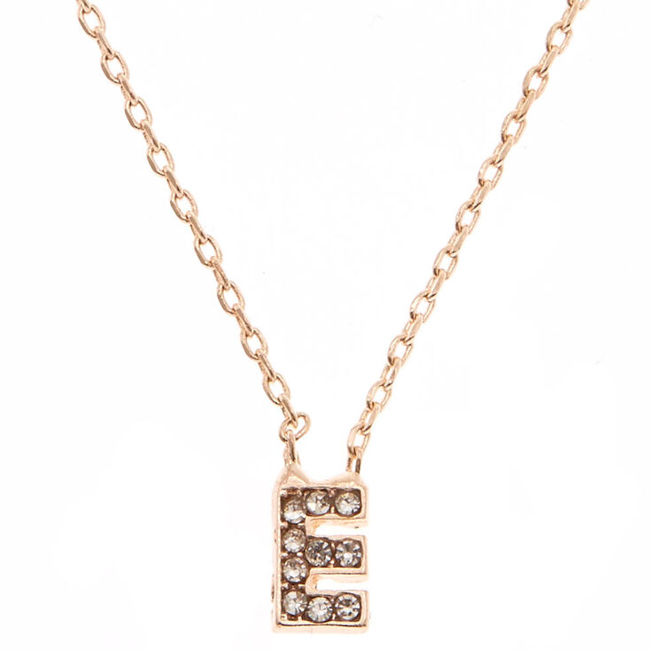 Rose Gold Studded E Initial Necklace,