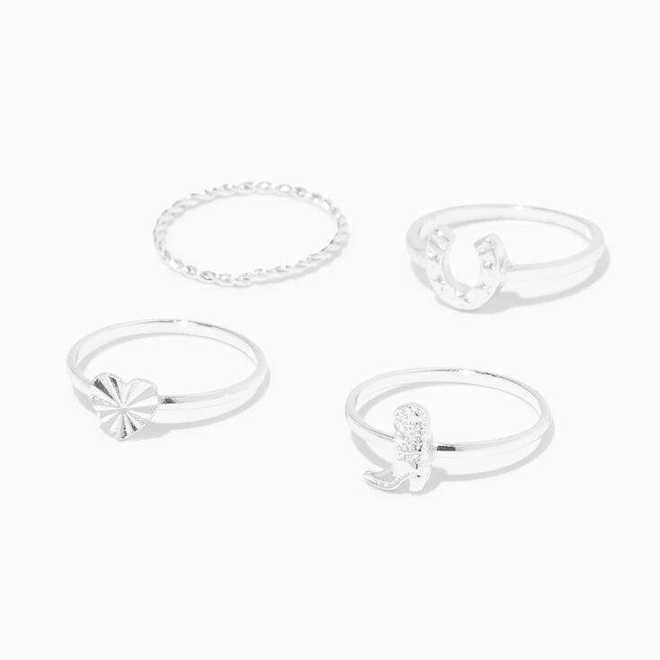 Silver Cowgirl Stack Rings - 4 Pack,