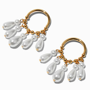 Gold-tone Pearl Cascade 2&quot; Drop Earrings,