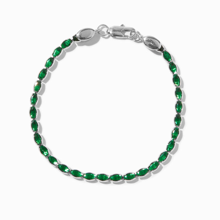 Green Cubic Zirconia Silver-tone Tennis Bracelet ,