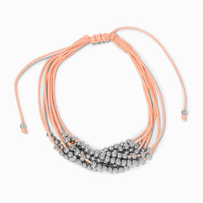 Pink Multi-Strand Silver-tone Beaded Bolo Bracelet ,