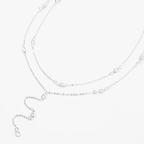 Silver Round Crystal Y-Neck Multi Strand Necklace,