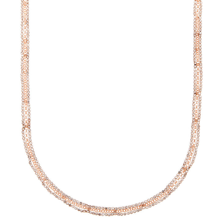 Rose Gold Rhinestone Scalloped Statement Necklace,