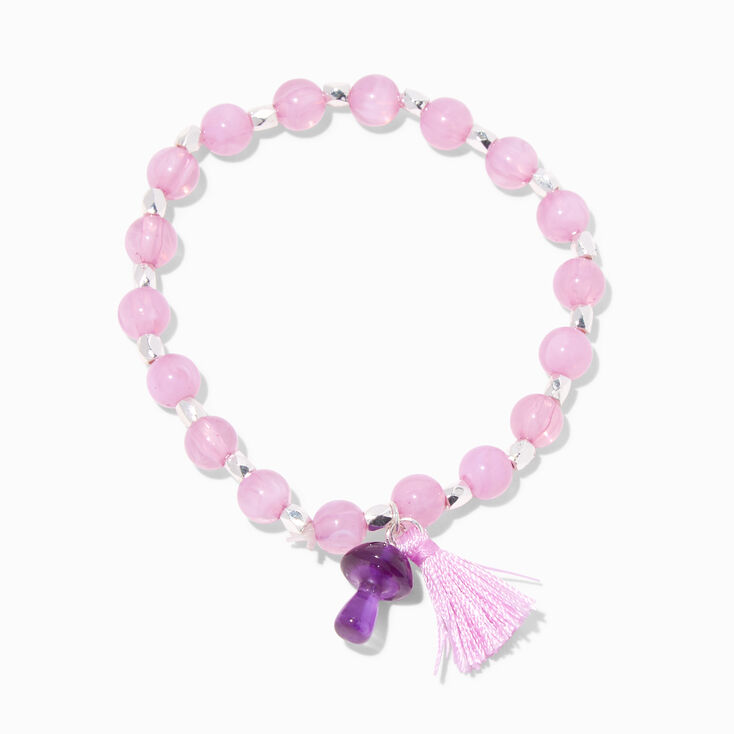 Purple Mushroom &amp; Tassel Beaded Stretch Bracelet,