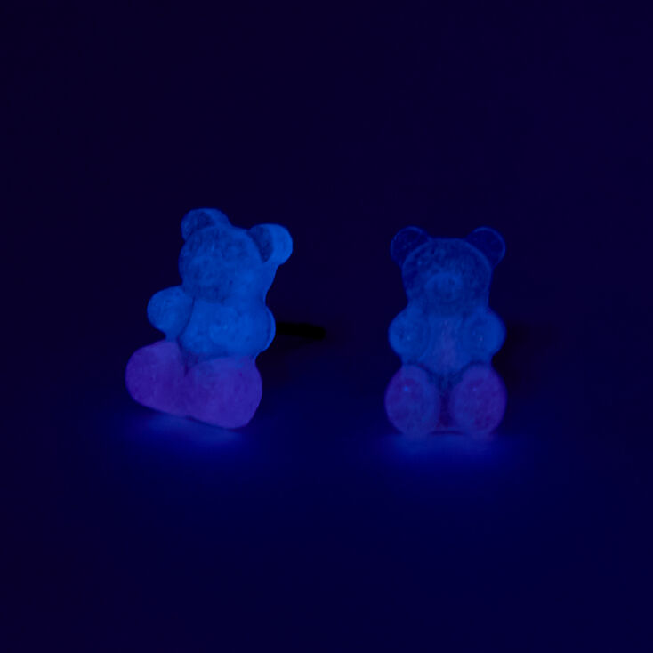 Pink Glow in the Dark Gummy Bear Stud Earrings,